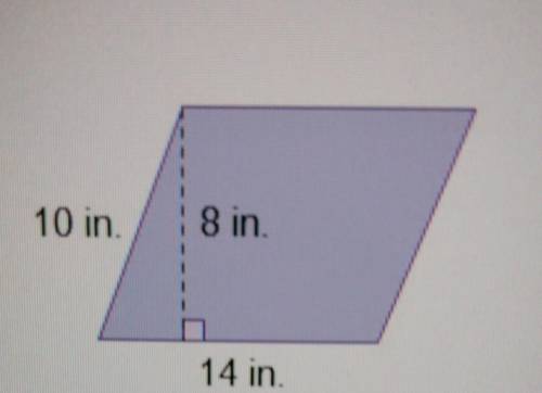 What is the area of the parallelogram? please answer asap I'm begging!48 in ²80 in 2112 in2140 in 2