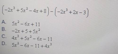 Simplify the following polynomial and write the answer in standard form.(-2x^2 +5x² - 4x+8) - (-2x^2