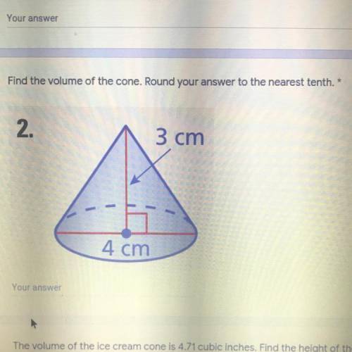 Find the volume of the cone. Round your answer to the nearest tenth