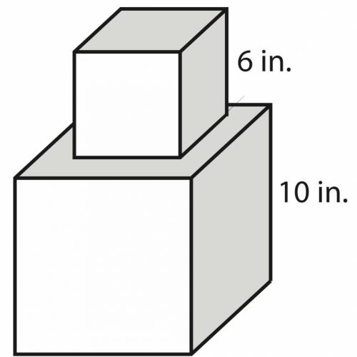 A wedding cake has two layers, as shown. Each layer is in the shape of a cube. The bottom of the cak