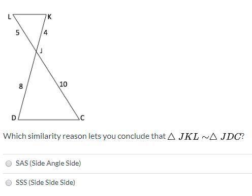 Which similarity reason lets you conclude that... △ J K L ∼ △ J D C?