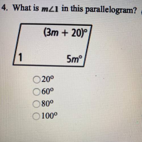 What is m<1 in this parallelogram?