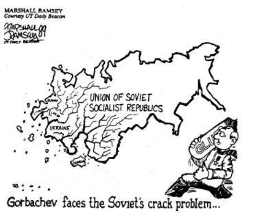 Based on your prior reading and the cartoon above, what is the “crack problem” Gorbachev faced in th
