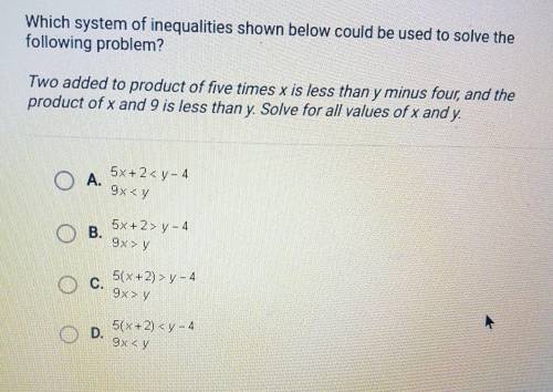 Which system of inequalities shown below could be used to solve the following problem?