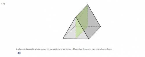 A plane intersects a triangular prism vertically as shown. Describe the cross-section shown here A)