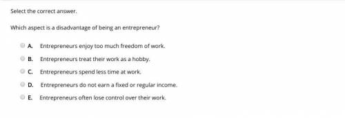Select the correct answer. Which aspect is a disadvantage of being an entrepreneur?