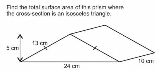 Find the total surface area of this prism where the cross-section is an isosceles triangle