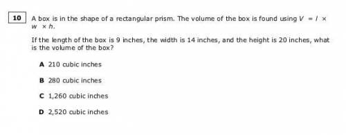 If the length of the box is 9 inches, the width is 14 inches, and the height is 20 inches, what is t