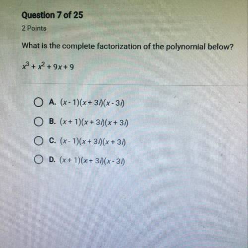 What is the complete factorization of the polynomial below? x3 + x2 + 9x+9