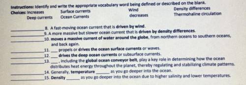 Can y’all please help me find the match answer about properties of the ocean !! Asappp