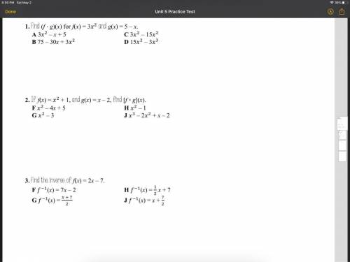 Need help on 1-3. This is algebra II.