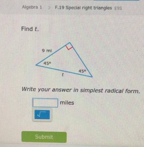 Find tWrite your answer in simplest radical form