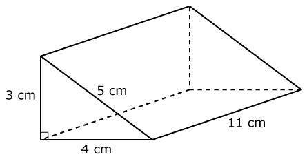 Find the surface area of this triangular prism. 138 square centimeters 144 square centimeters 132 sq