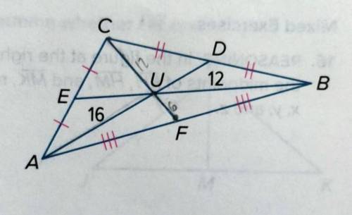 In triangle ABC, AU=16,BU=12 and CF=18. Find the measurements of AD and BE