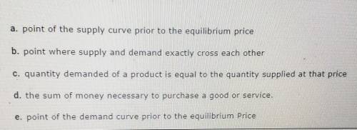 Match the correct term with its definition equilibrium price point priceshortageequilibrium pointsur