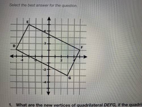 What are the new vertices of quadrilateral DEFG, if the quadrilateral is translated downward one uni