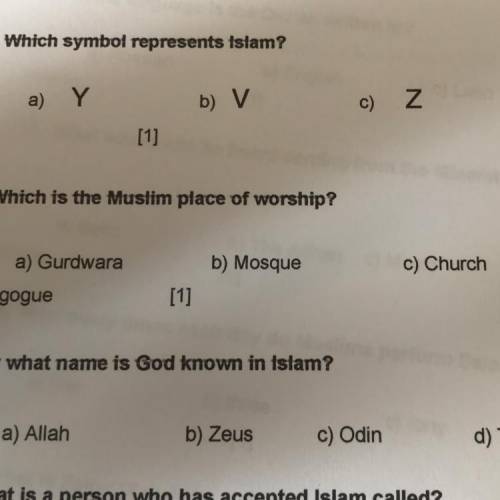 Which symbol represents islam  A) y b) v c) z d)/