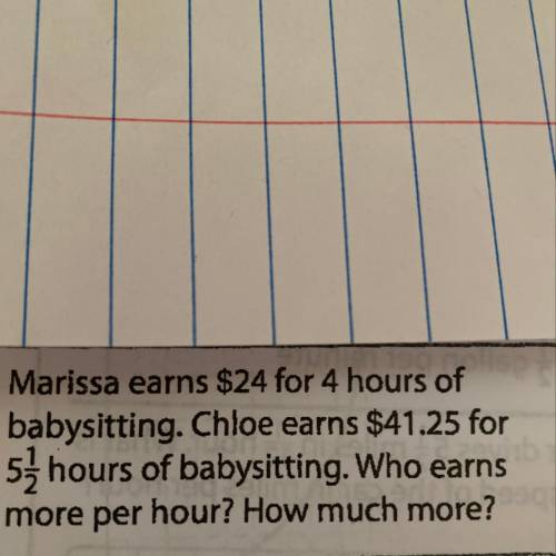 Marissa earns $24 for 4 hours of babysitting. Chloe earns $41.25 for 5 1/2 hours. Who earns more? Ho