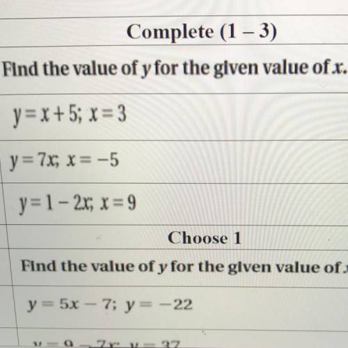 What’s the y value for the given value of x Y=x+5; x=3