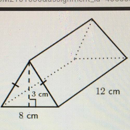 What is the volume of the triangular prism? A) 24cm B) 72cm C) 144cm D) 288cm