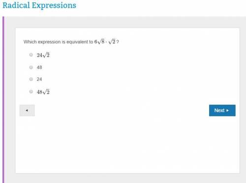 Which expression us equivalent to 6√8⋅√2 ?