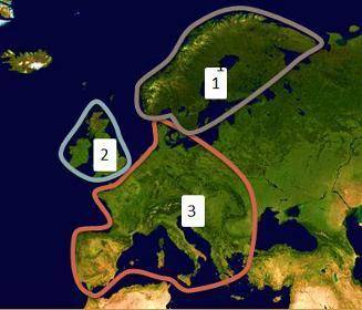Which of the following regions is labeled with the number 2 on the map above? A.Scandinavia B. the B