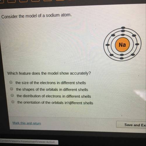 Consider the model of a sodium atom. Na Which feature does the model show accurately? 1. the size of