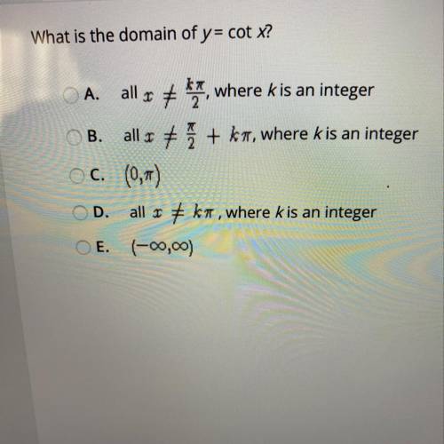 What is the domain of y= cot x?
