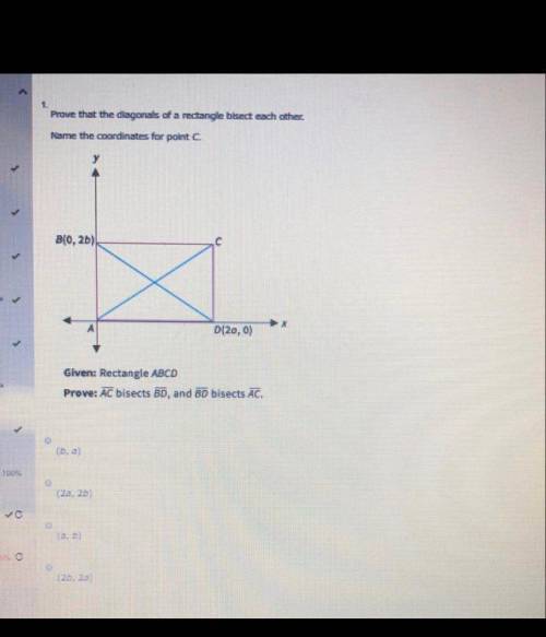 PLEASE HELP Prove that the diagonals of a rectangle bisect each other. Name the coordinates for poin