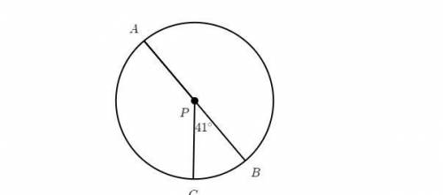 In the figure below, AB is a diameter of circle P. What is the arc measure of AC on circle P in degr