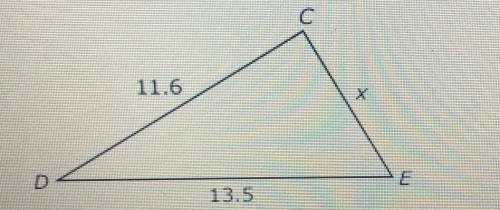6TH GRADE MATH: In triangle CDE, the inequality 13.5 < 11.6 + x describes one relationship requir