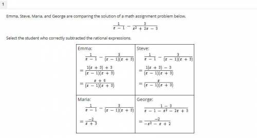 Emma, Steve, Maria, and George are comparing the solution of a math assignment problem below.