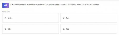 Calculate the elastic potential energy stored in a spring, spring constant of 0.15 N/m, when it is e