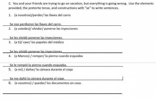 Help me with Spanish work, LOOK AT PREVIOUS ANSWERS TO HELP... Directions up above. || WILL MARKO YO