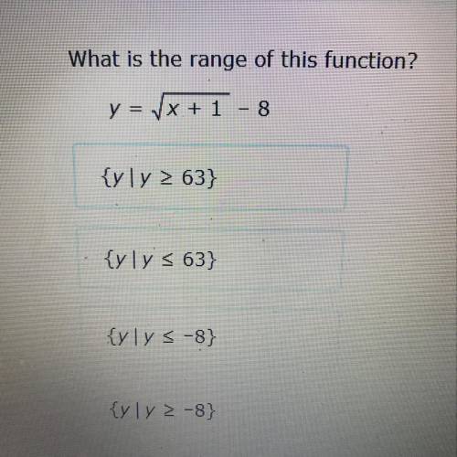 What is the range of this function? y =x + 1 - 8