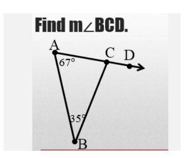 What is angle BCD? I can't figure out what to do. Do we add A and B to get C?