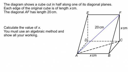 The diagram shows a cube cut in half across one of its diagonal plains. Each edge of the original cu