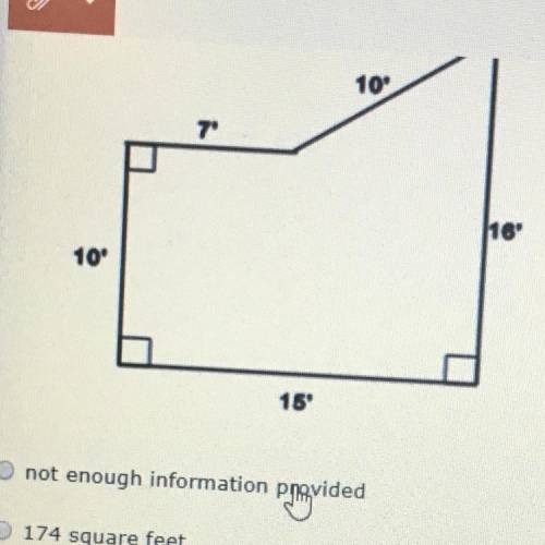 What is the area of the figure in square feet A: not enough info  B: 174 square feet  C: 198 square