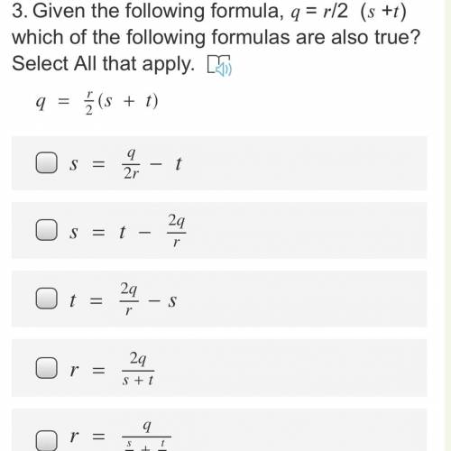 Given the following formula, = /2 ( +) which of the following formulas are also true? Select All tha