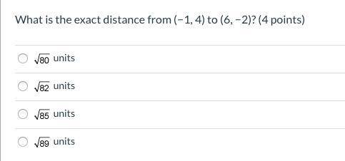 What is the exact distance from (−1, 4) to (6, −2)?