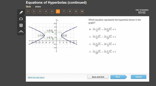 Which equation represents the hyperbola? Answers and hyperbola shown on the attachment