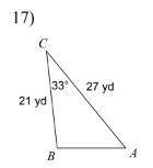 Solve each triangle. Round your answers to the nearest tenth.