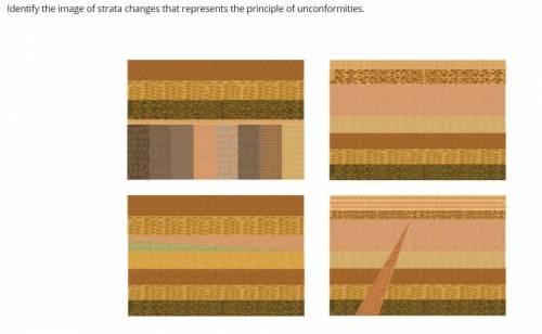 Identify the image of strata changes that represents the principle of unconformities.