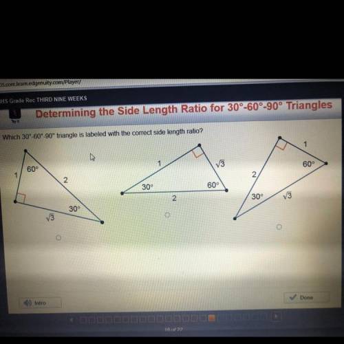 Which 30° -60°-90° triangle is labeled with the correct side length ratio?