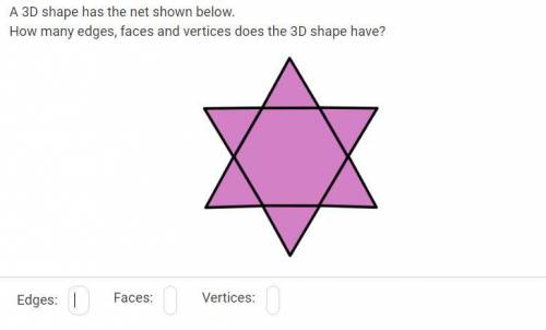Pls help?? A 3D shape has the net shown below. How many edges, faces and vertices does the 3D shape