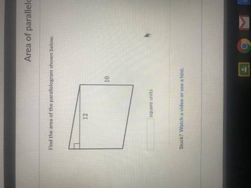 Find the area of the parallelogram shown below.what is the square unit ?