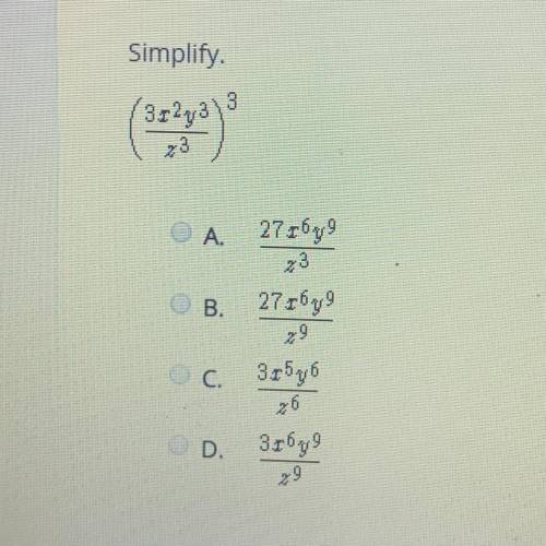 Simplify (3c^2y^3/z^3)^3