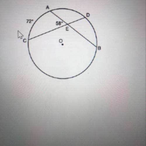 In the diagram below chords AB and CD intersects at E. If mAC=72 and mAEC=58. how many degrees are i