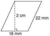What is the area of the following parallelogram in square centimeters? 396 cm2 360 cm2 3.6 cm2 3.96