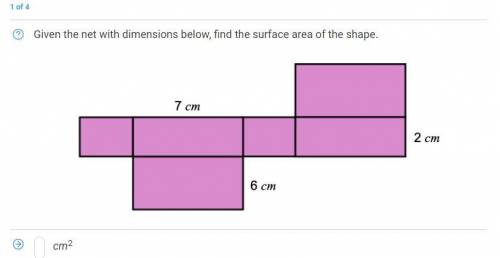 Given the net with dimensions below, find the surface area of the shape.